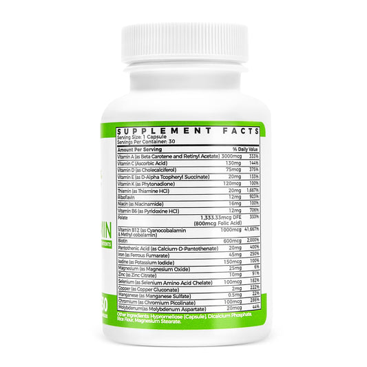 Información nutricional del multivitamínico BariSlim
