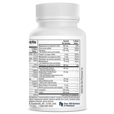 Información nutricional del multivitamínico Bio-Tech
