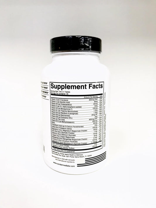 Información nutricional multivitamínico condenado 60 tabletas