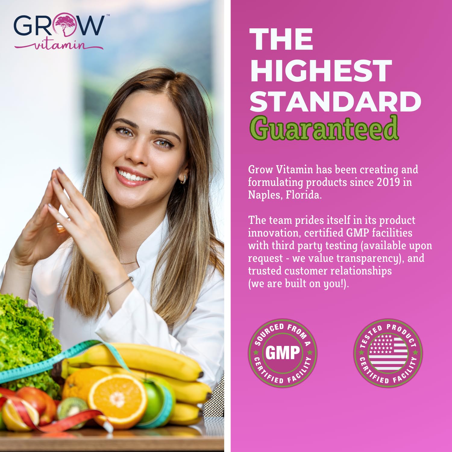 Información nutricional del multivitamínico grow vitamin