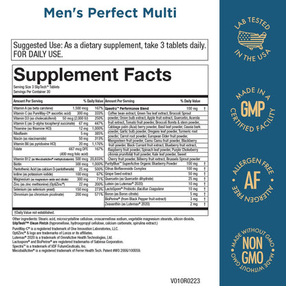 Información nutricional del multivitamínico para hombres