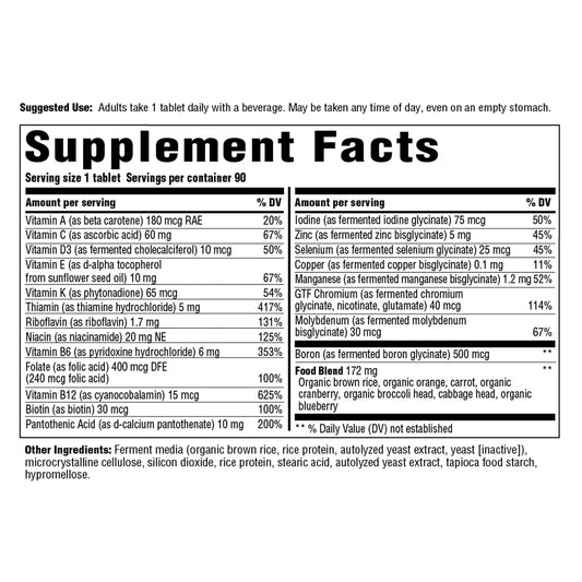 Información nutricional del multivitamínico Innate Response