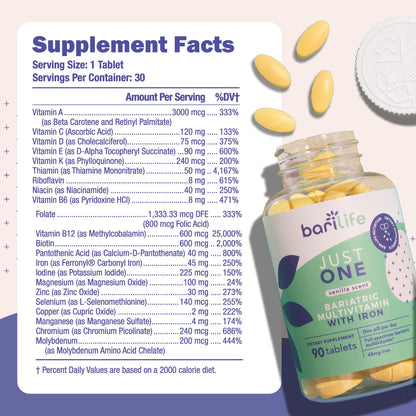 información nutricional multivitamínico just one con hierro