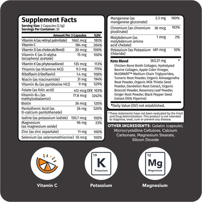 Información nutricional multivitamínico keto de Vitamin Bounty