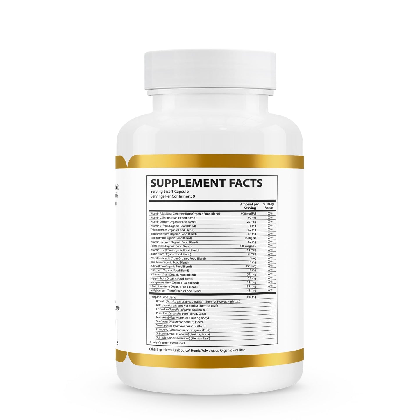 Información nutricional del multivitamínico LEAFSOURCE