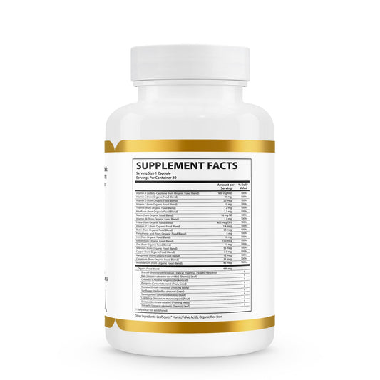 Información nutricional del multivitamínico LEAFSOURCE