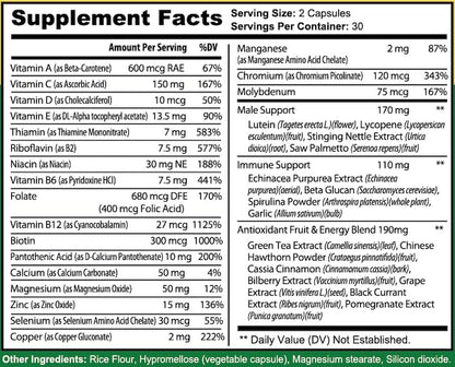 Información nutricional del multivitamínico Lyvv