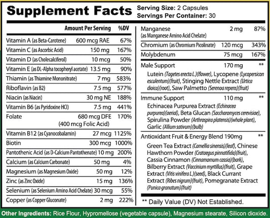 Información nutricional del multivitamínico Lyvv