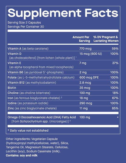 Información nutricional multivitamínico Modern Fertility