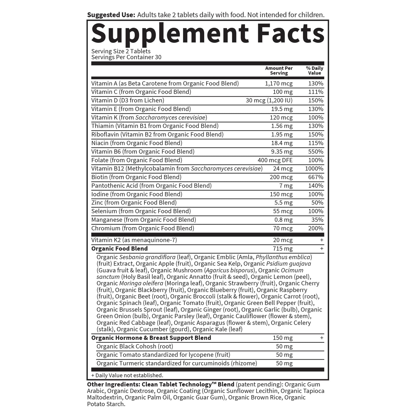 Información nutricional multivitamínico mujeres 40+