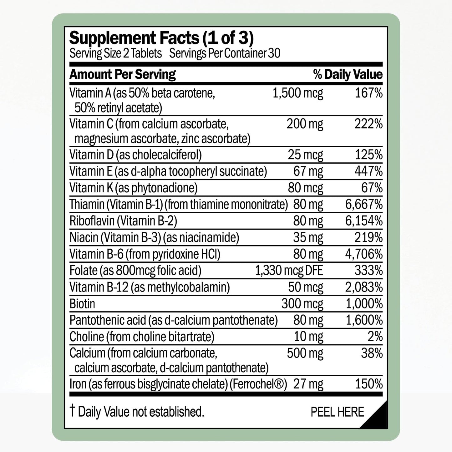 información nutricional multivitamínico para mujeres WellWithAll