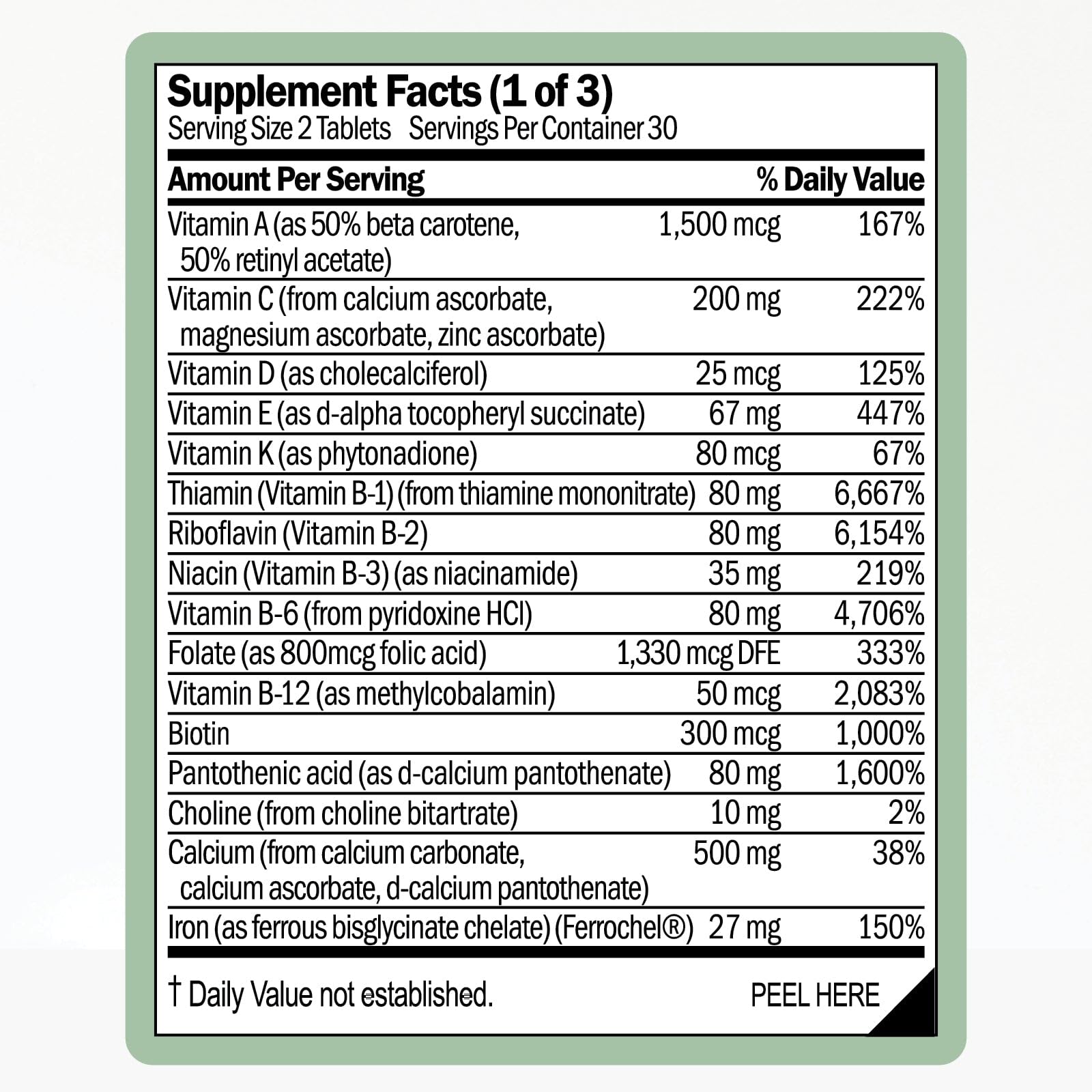 información nutricional multivitamínico para mujeres WellWithAll