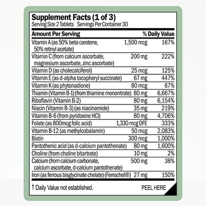 información nutricional multivitamínico para mujeres WellWithAll