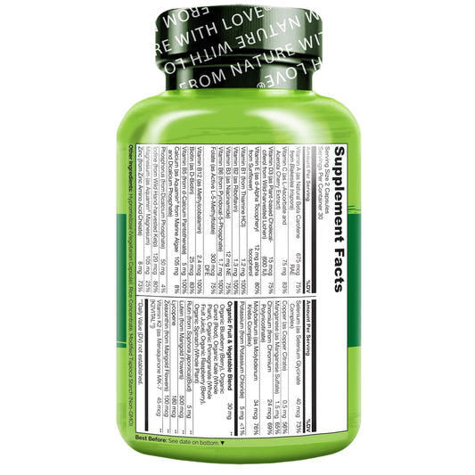Información nutricional del multivitamínico NATURELO adolescente