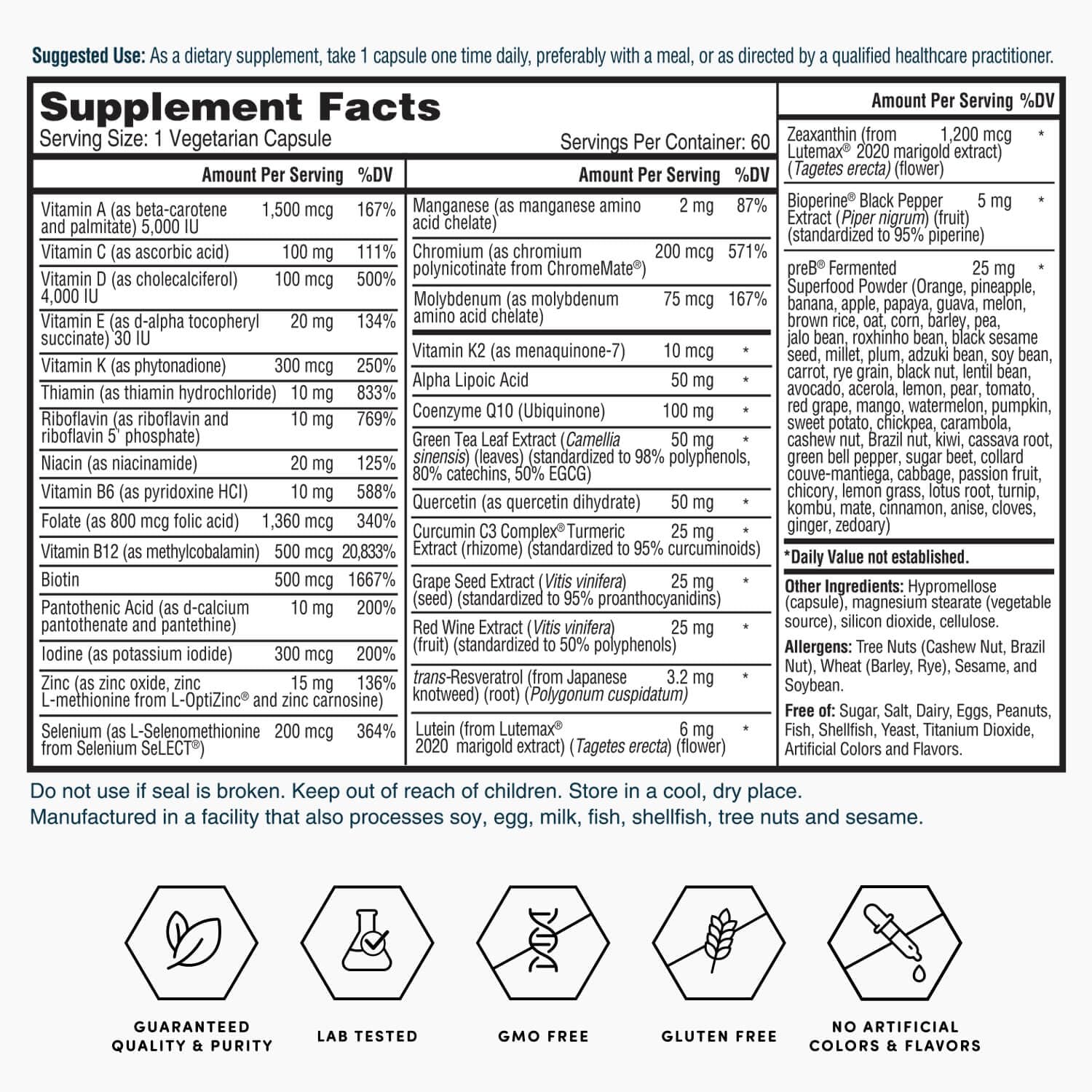 Información nutricional completa del producto