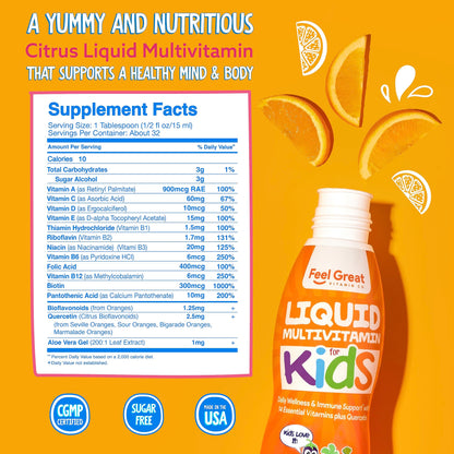 Información nutricional del multivitamínico para niños