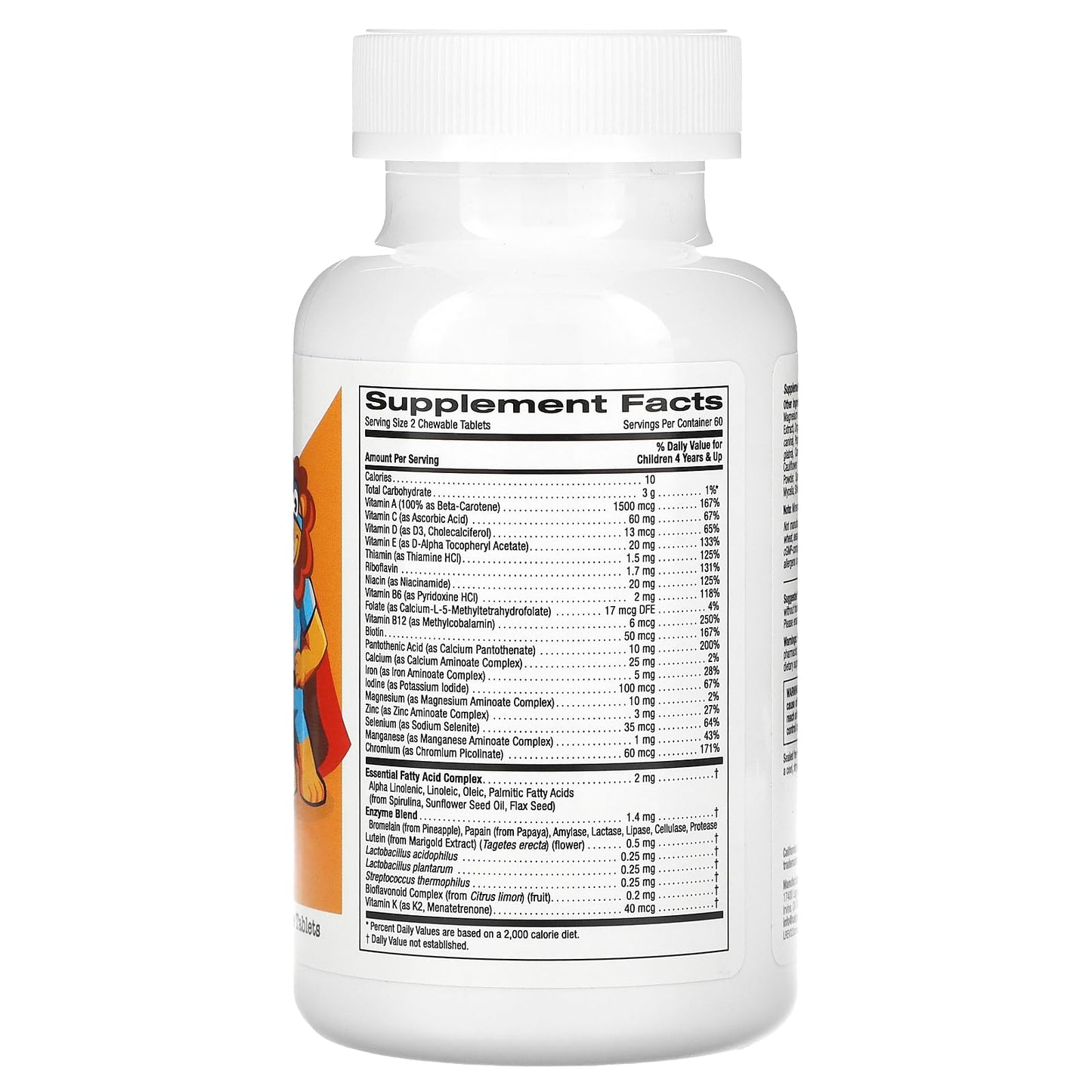 información nutricional multivitamínico niños