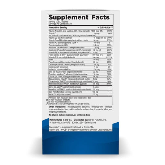 Información nutricional multivitamínico Nordic Naturals