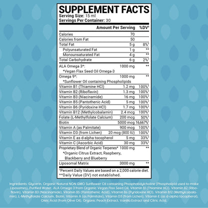 Información nutricional del multivitamínico Oppuland de 450ml.