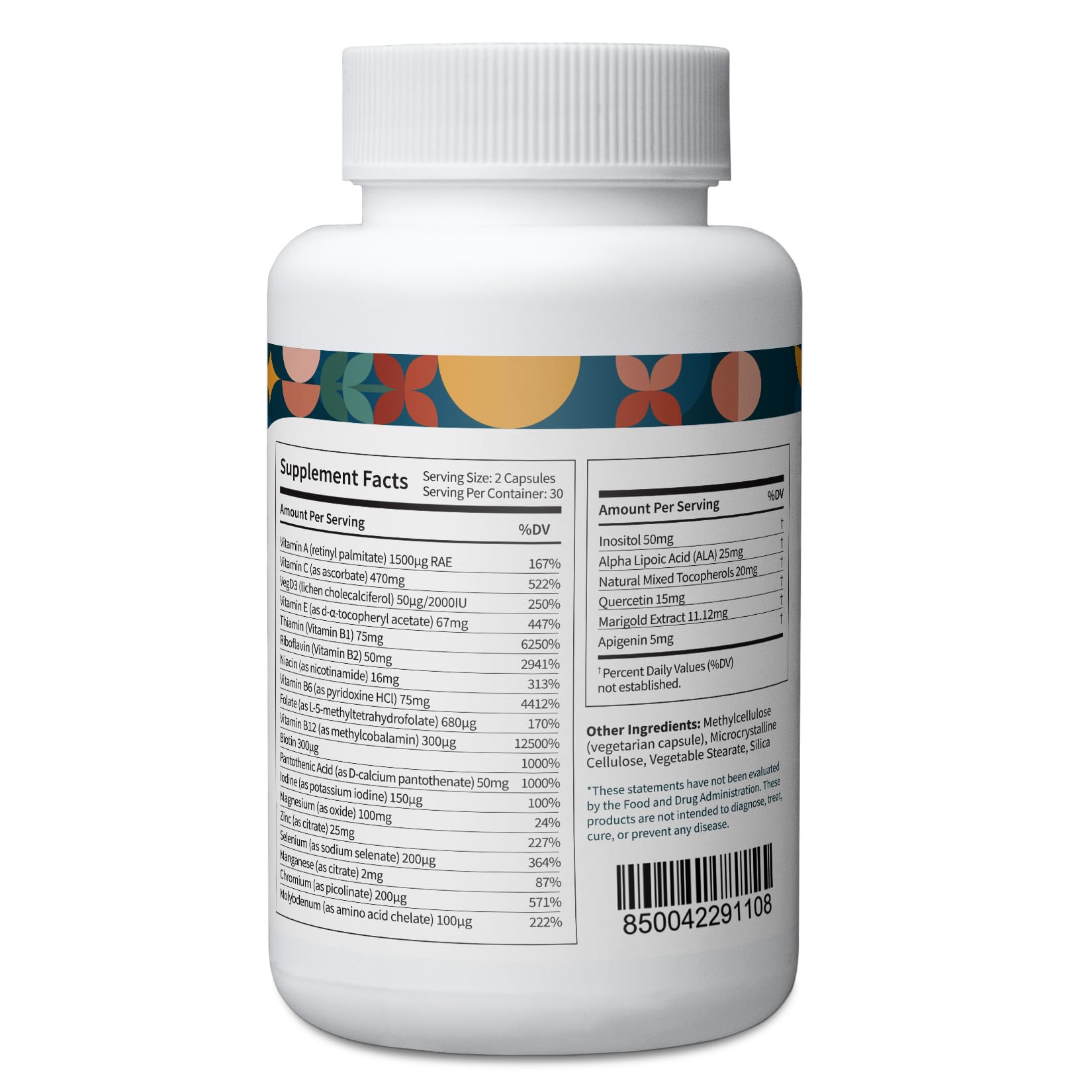 Información nutricional de multivitamínico Pattern Wellness
