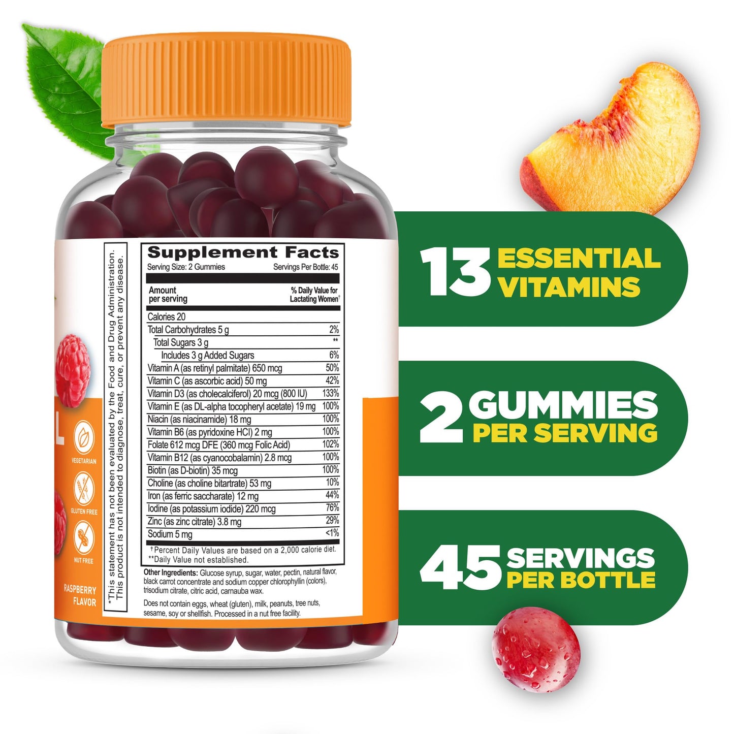 Información nutricional del multivitamínico postnatal Lifeable