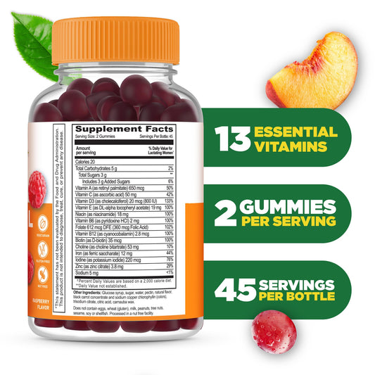 Información nutricional del multivitamínico postnatal Lifeable