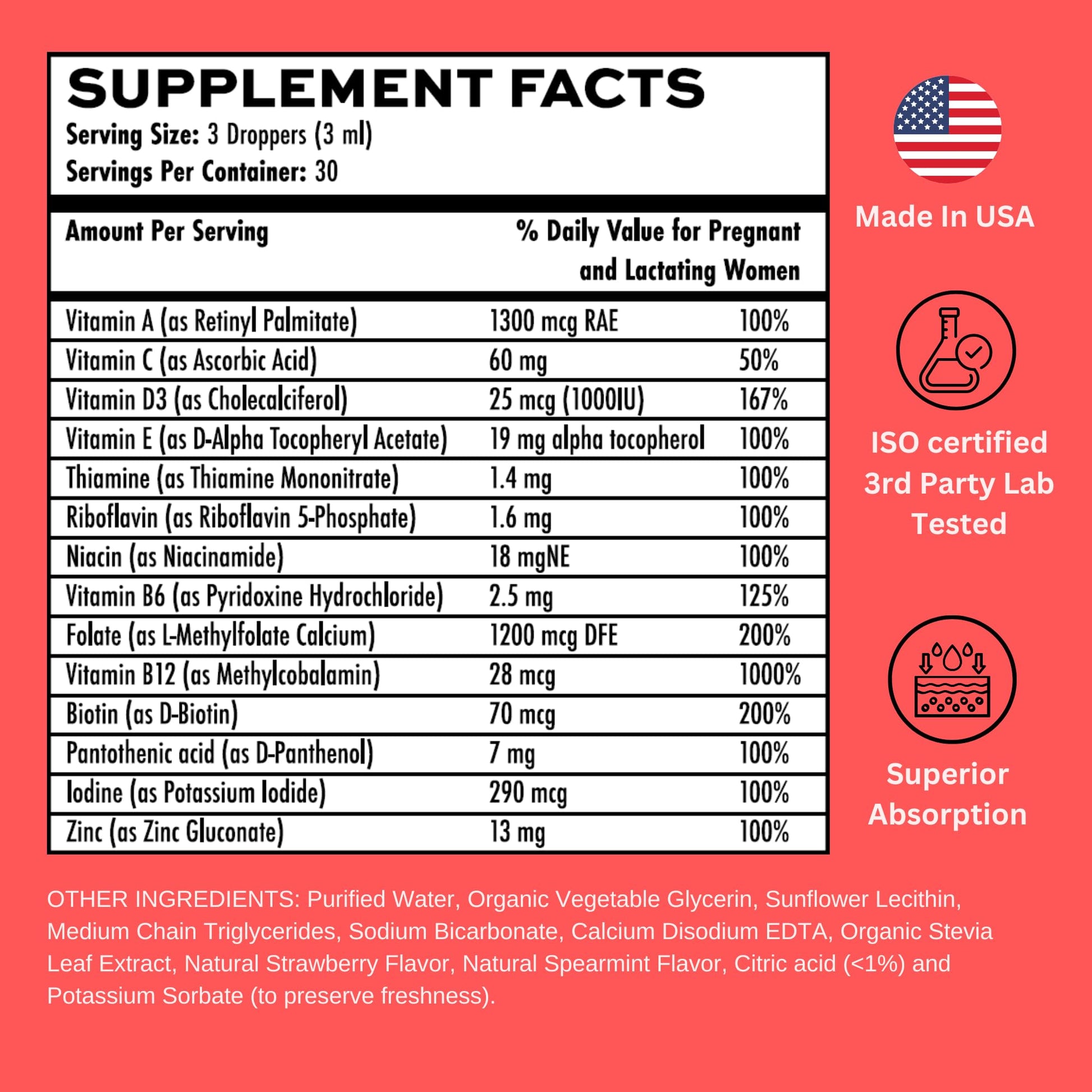 Información nutricional del multivitamínico Vitaminally