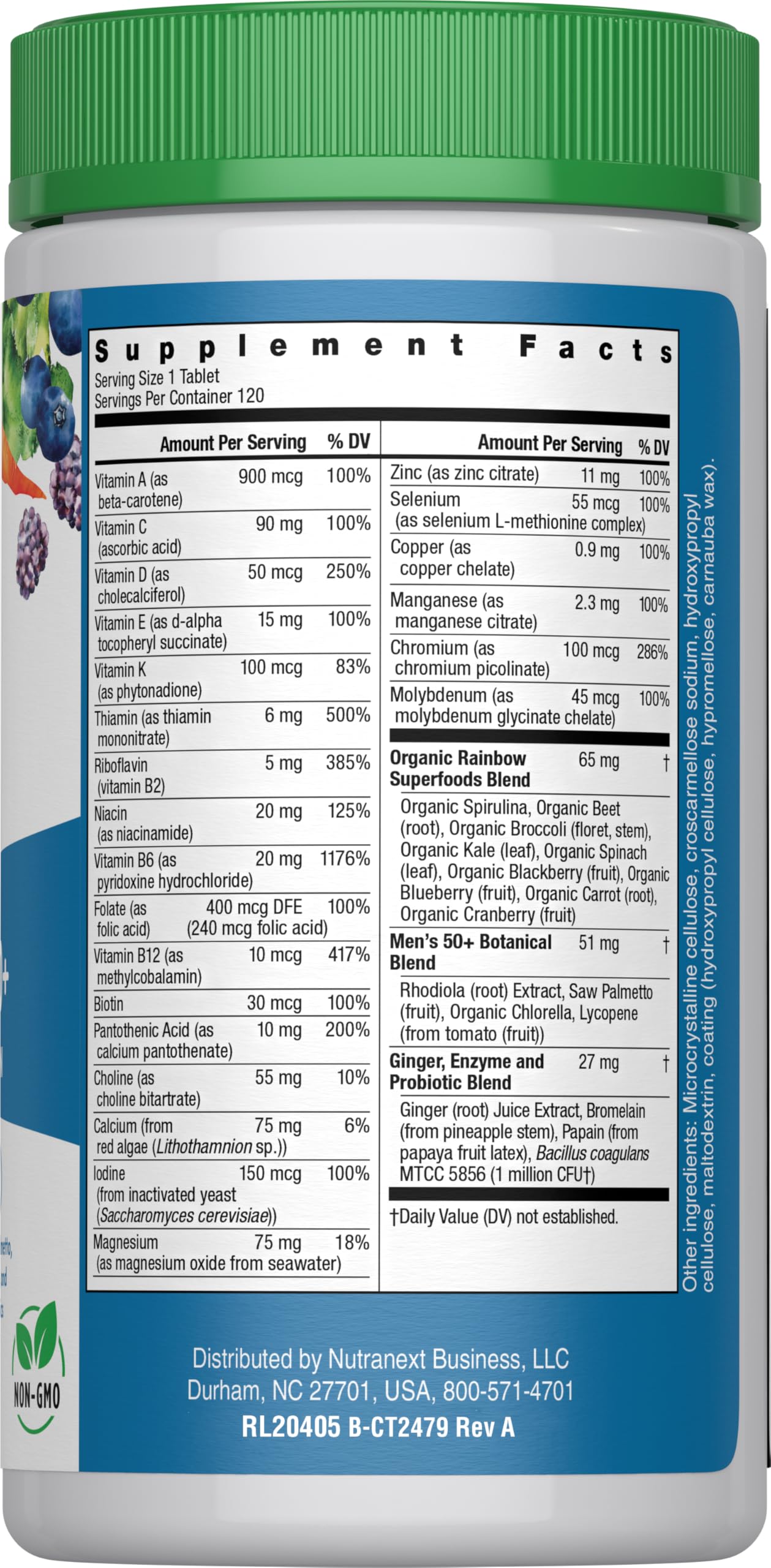 Información nutricional del multivitamínico Rainbow Light 50+