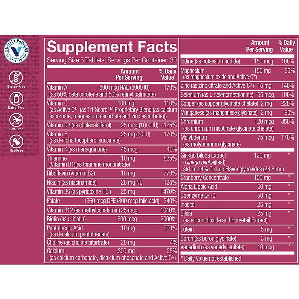 Información nutricional multivitamínico ultimate mujer