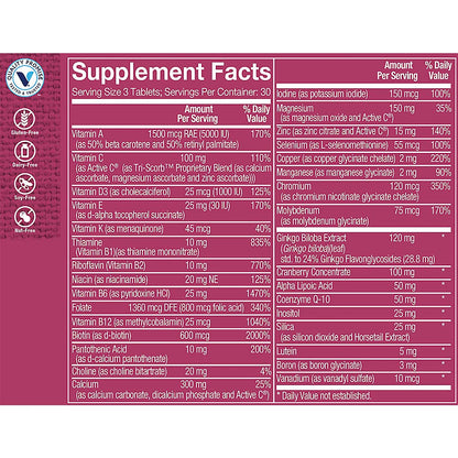 Información nutricional multivitamínico ultimate mujer