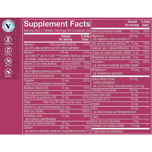 Información nutricional multivitamínico ultimate mujer