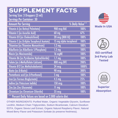 Información nutricional multivitamínico Vitaminally