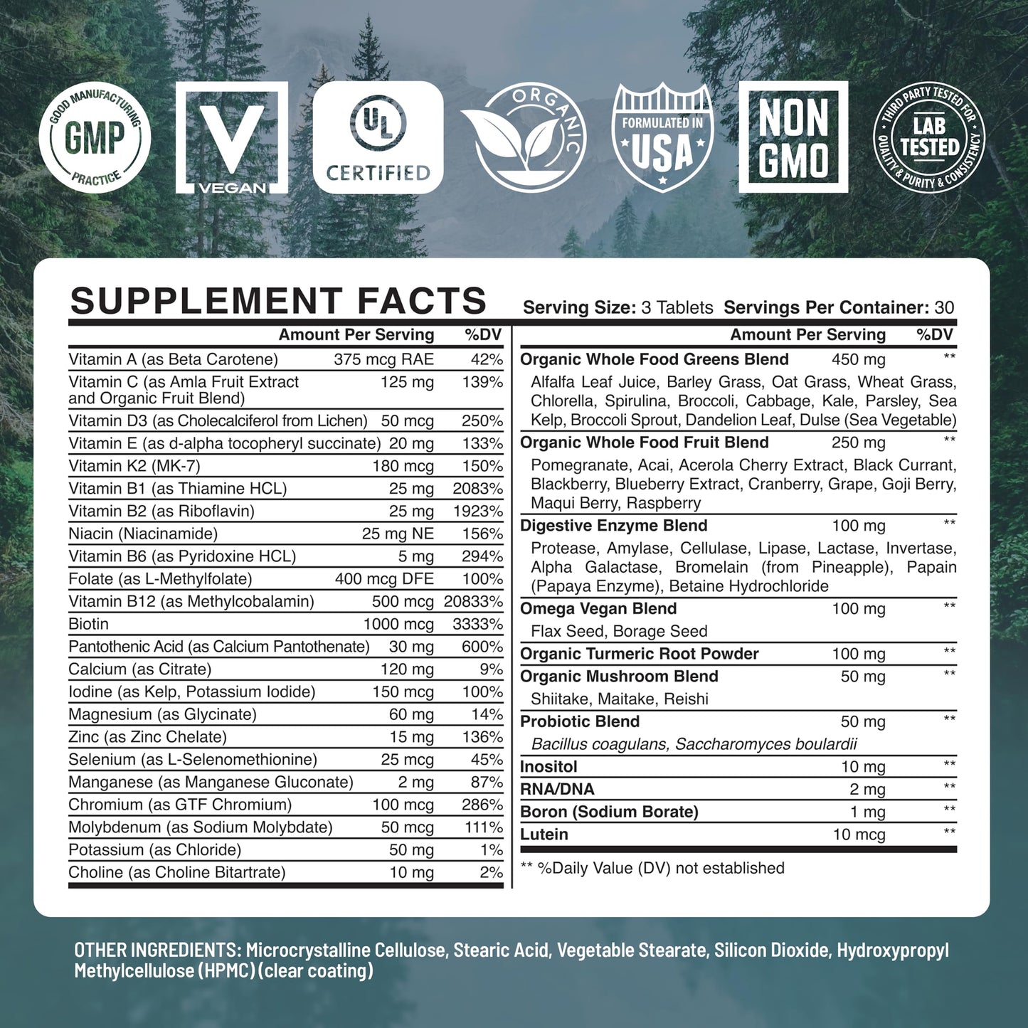 Información nutricional multivitamínico Abundant Earth