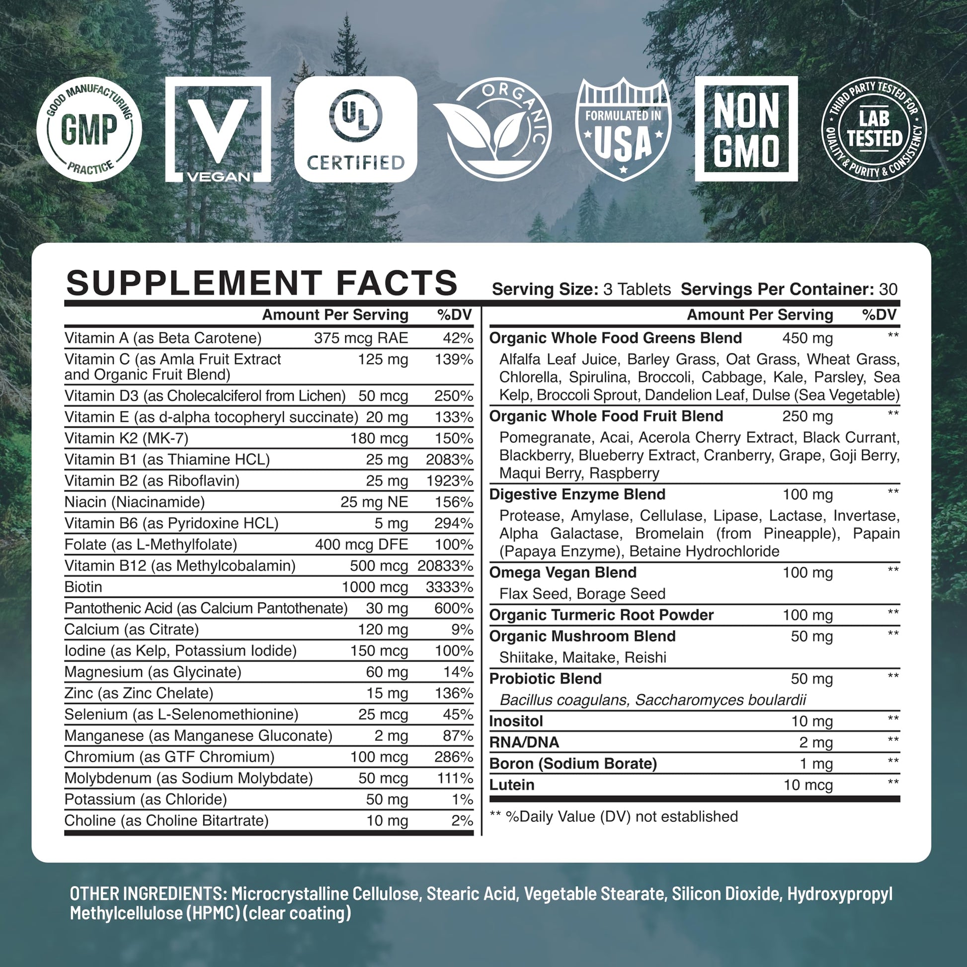 Información nutricional multivitamínico Abundant Earth