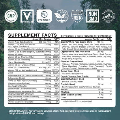 Información nutricional multivitamínico Abundant Earth