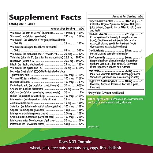 información nutricional del multivitamínico