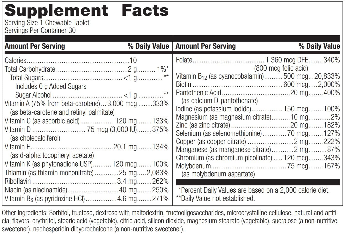 información nutricional de multivitamínicos para recuperación bariátrica