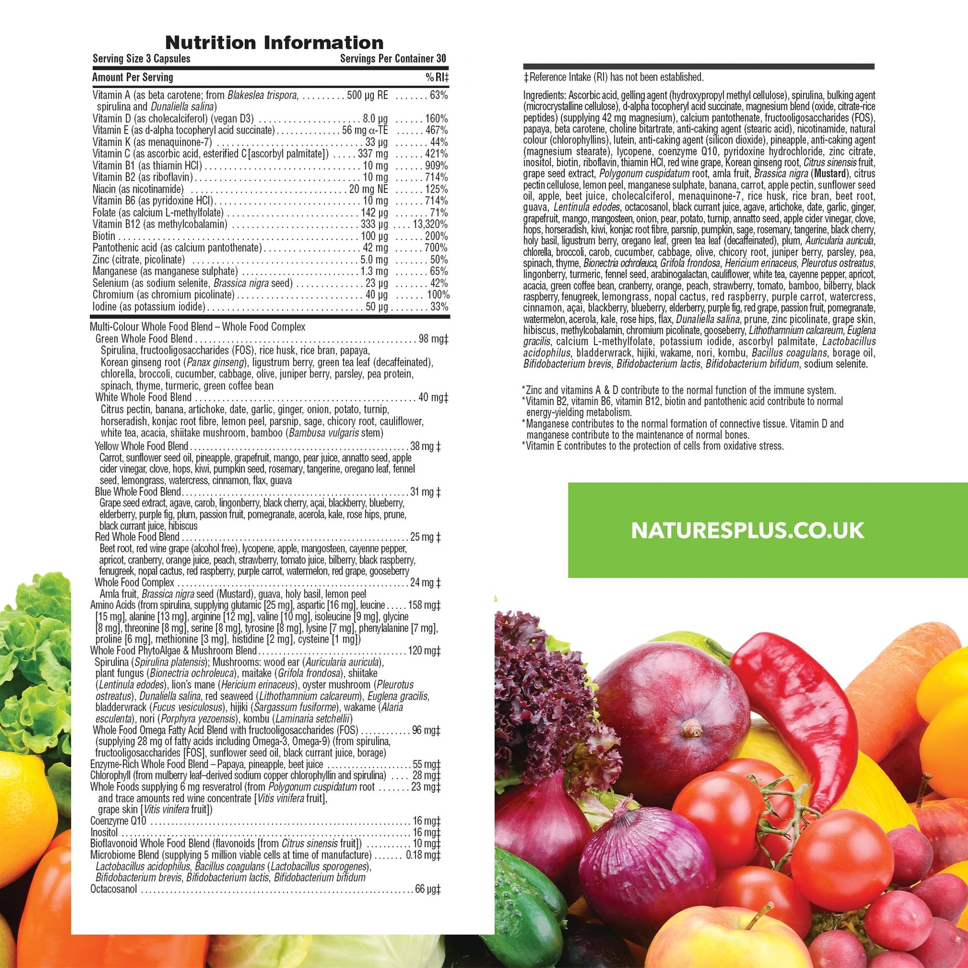 Información nutricional Natures Plus Gold multivitamínico