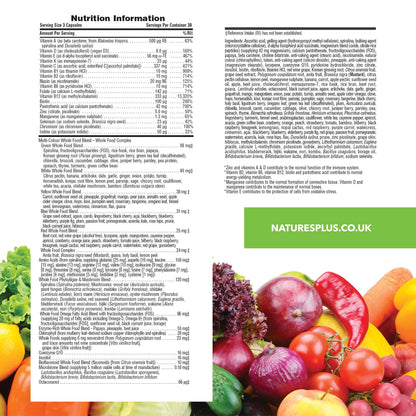 Información nutricional Natures Plus Gold multivitamínico