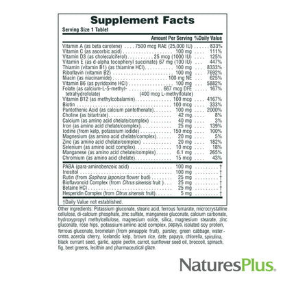 Información nutricional del multivitamínico NaturesPlus Ultra II