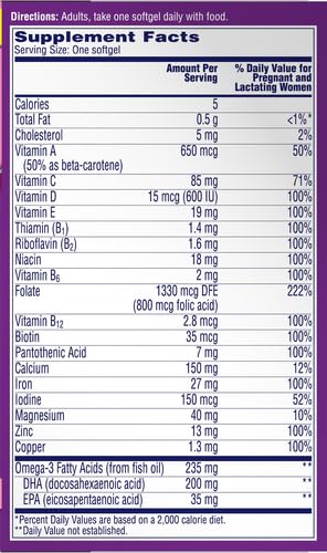 Información nutricional One A Day Prenatal 1 mujeres prenatal