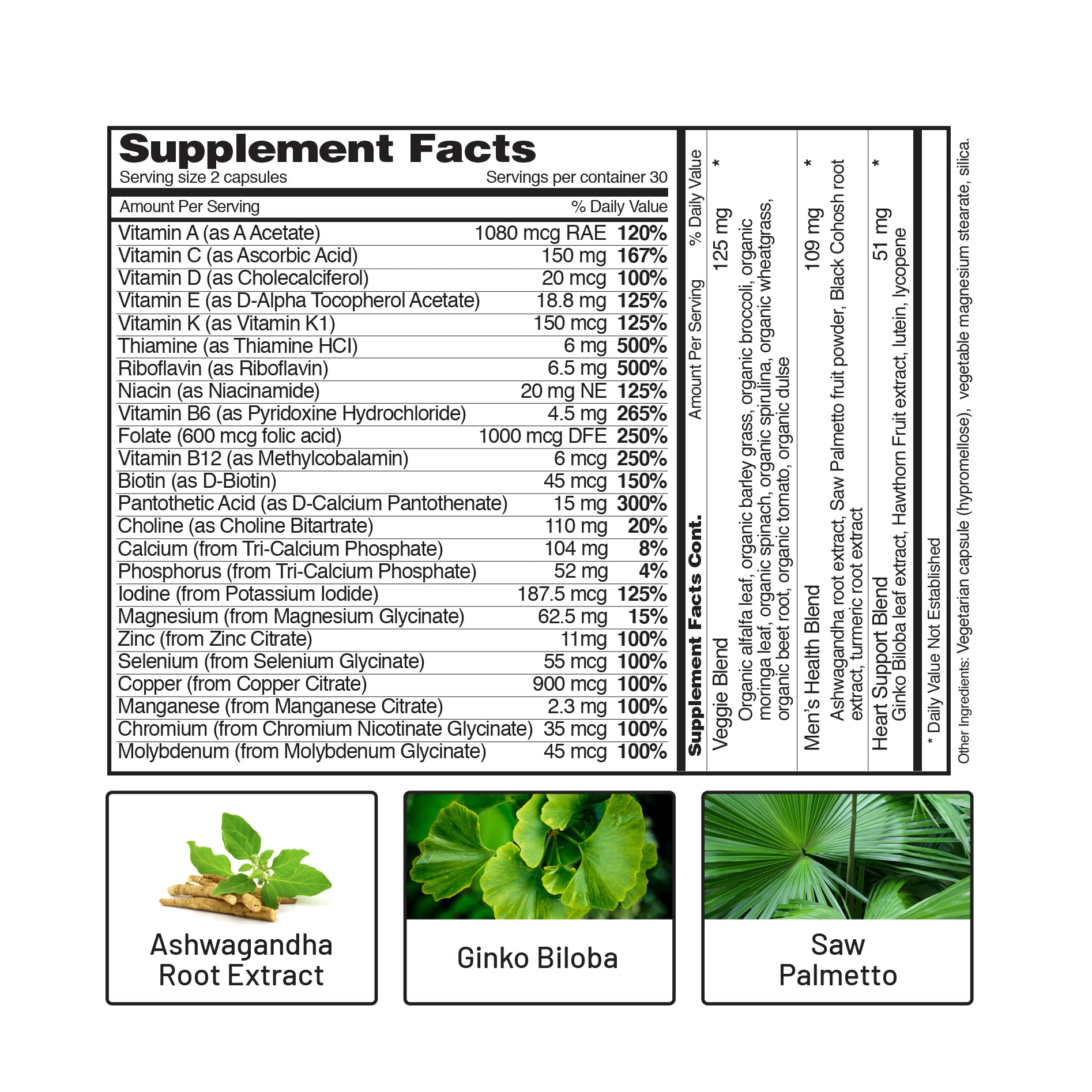 Información nutricional del paquete de Snap multivitaminas