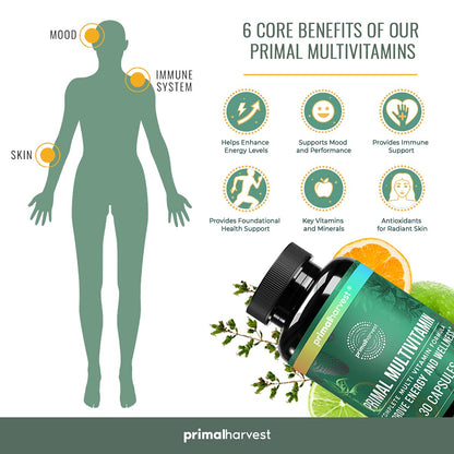 Información nutricional de cápsulas Primal Multivitamin