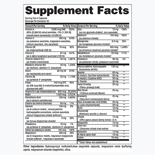 información nutricional multivitamínico PureFormulas