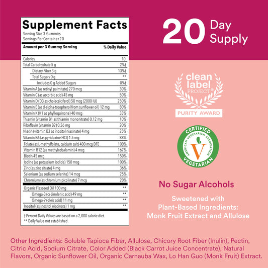 Información nutricional de SmartyPants multivitaminas para mujeres
