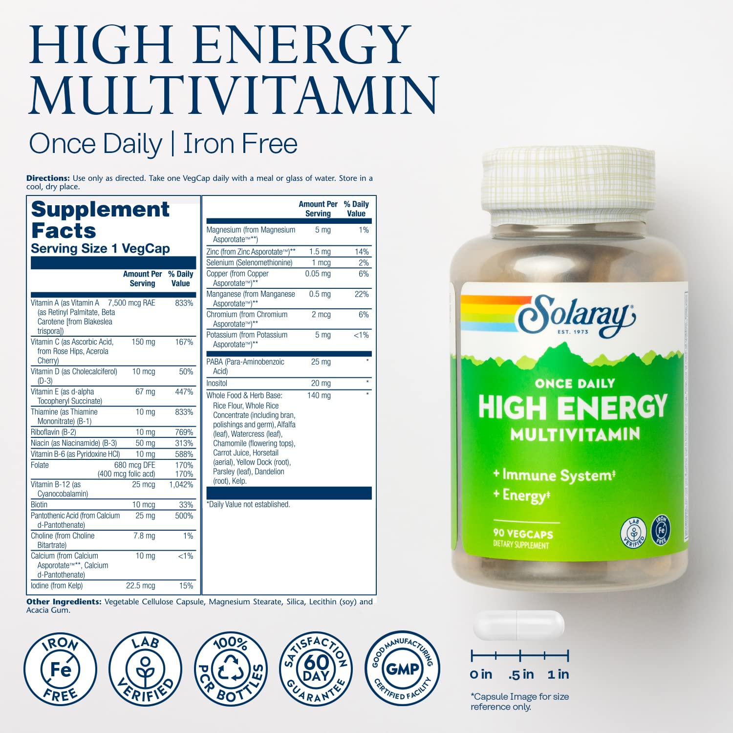 Información nutricional de Solaray Once Daily