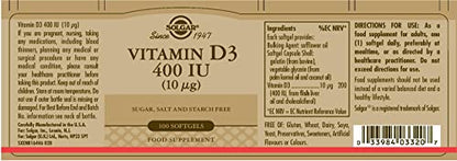 Información nutricional de Solgar Vitamina D3