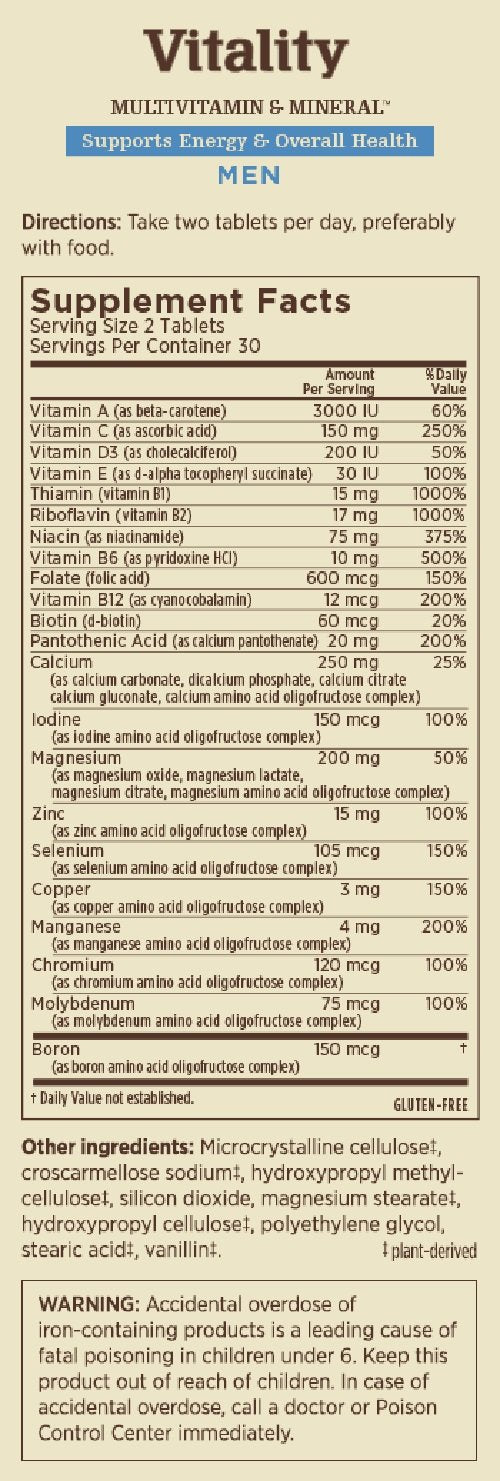 Información nutricional suplemento Melaleuca para hombres