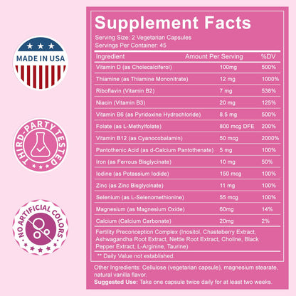 Información nutricional suplemento concepción para mujeres