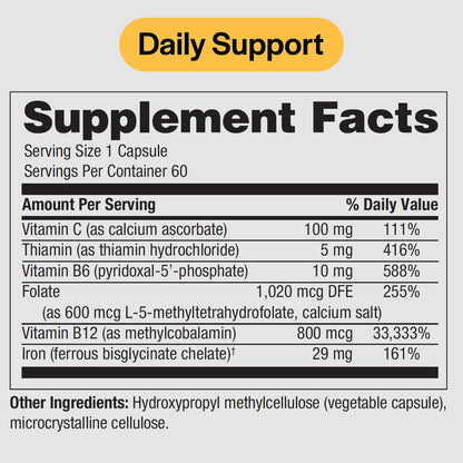 Información nutricional sobre el suplemento de hierro